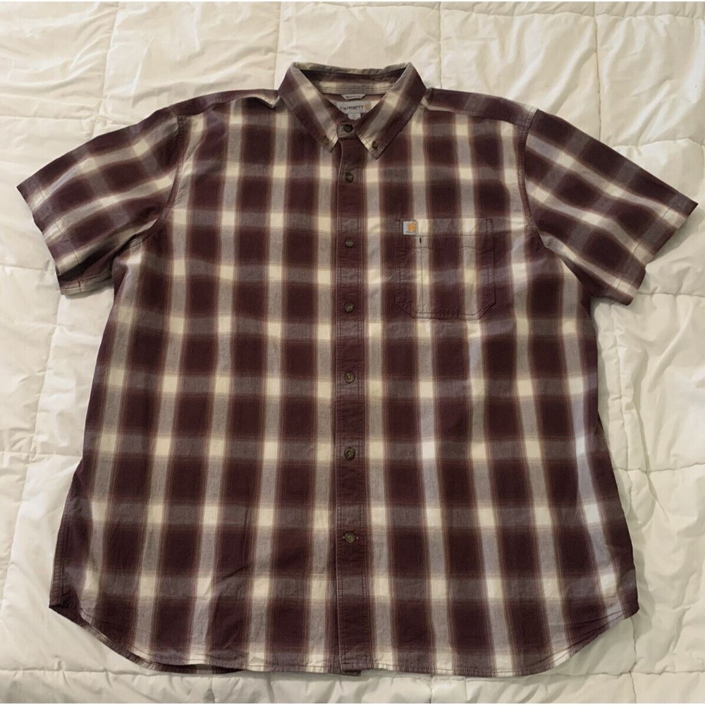 Carhartt Button Down Plaid Shirt Size 2XL Cotton Relaxed Fit Red White